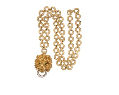 18K Gold and Diamond Lion's Head Pendant/Brooch Necklace/Bracelet
