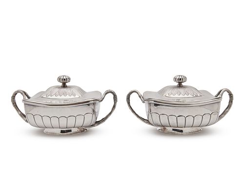 Pair of GORHAM Silver Covered Two Handled Dishes, ca. 1883