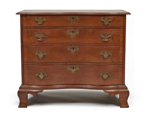 Chippendale Cherry Reverse Serpentine Four Drawer Chest of Drawers, Connecticut, ca. 1760-1780