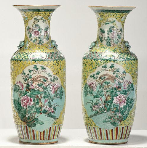 Large Pair Chinese Famille Verte Porcelain Vases