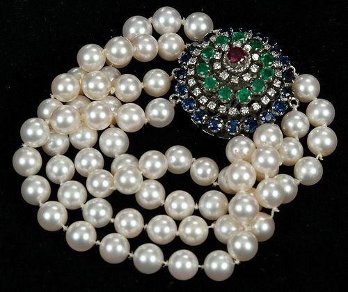 Silver, Pearl and Gemstone Bracelet
