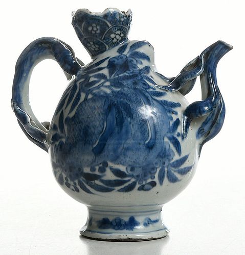 A Chinese Blue and White Peach Form Wine Pot