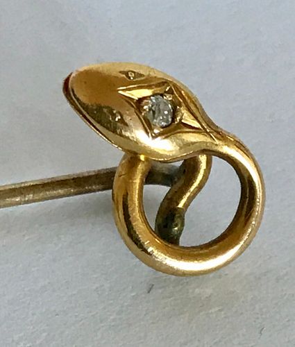 Victorian 14k Gold & Diamond Snake Stick Pin