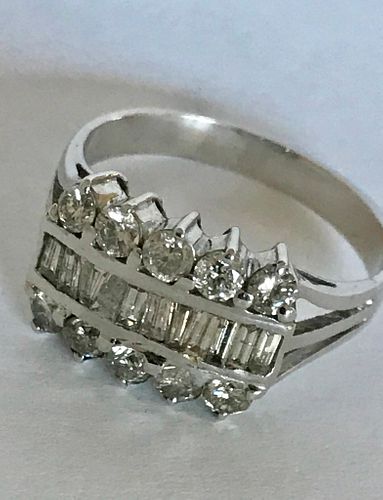 Mid-Century Modern 14k White Gold & Diamond Ring