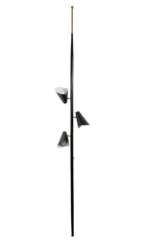 Mid-Century Pole Lamp with Black Enamel Shades