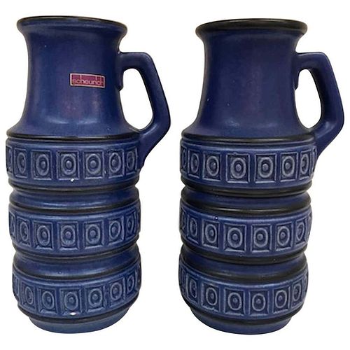 Scheurich Keramic 1950s Indigo Blue Jug Vases, 2