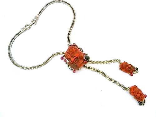 Selro Red Noho Devil Mask Slide Necklace, Vintage