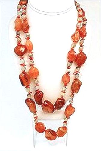 Coral, Carnelian & Agate 2-Strand Necklace
