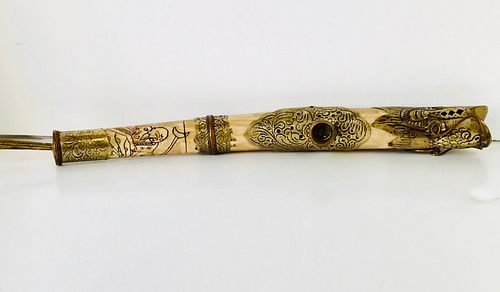 Mid-Century Asian Bone & Brass Opium Pipe