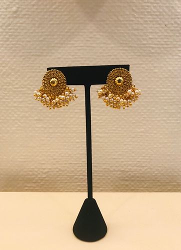 Modern Gold-Tone & Seed Pearl Earrings, Pair