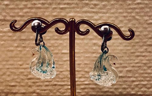 Lalique Glass Swan Clip Earrings