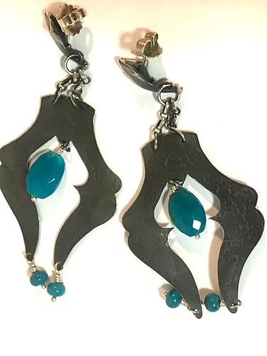 Barbara Klar Modernist Silver & Turquoise Earrings