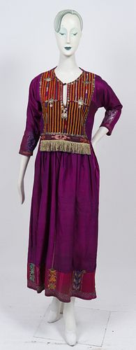 Embroidered Silk Taffeta Folk Dress w Metal Beads