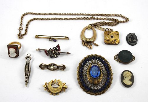 Victorian Manner Brooches & Cameo, 11 Pcs