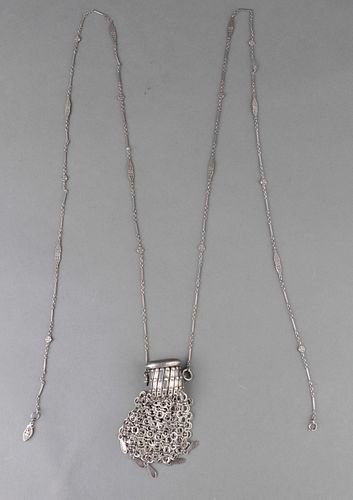 Metal Fringed Amulet Pouch Necklace