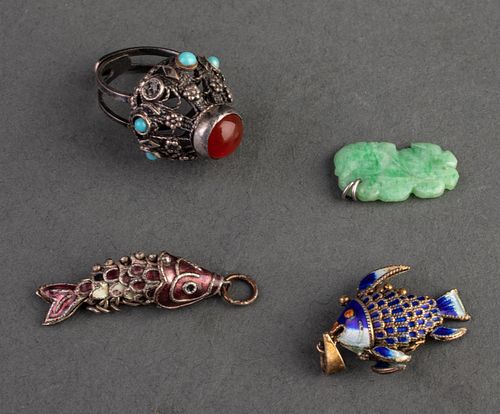 Chinese Cloisonne, Jade, & Stone Jewelry, 4