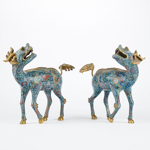 Pair of 19th c. Chinese Cloisonne Qilin