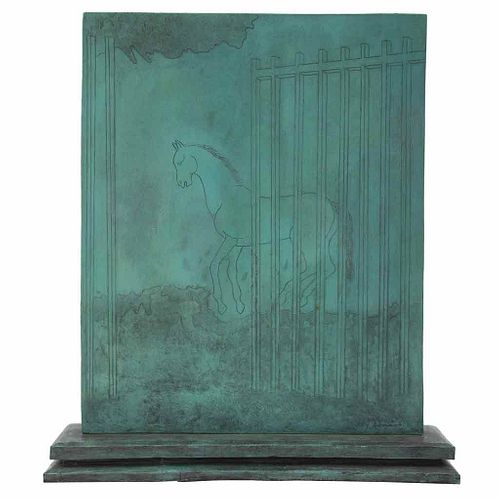 JUAN SORIANO, Caballo, del proyecto Y también son caballos, 1998, Signed, Bronze sculpture 3/13, 22 x 19 x 3.5" (56 x 48.3 x 9 cm), Certificate
