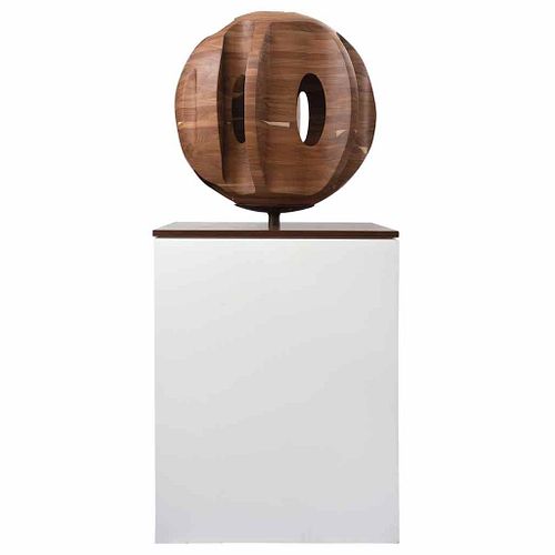 FERNANDO PACHECO, Tzalam 4, Signed, Sculpture carved in Tzalam wood on wood base, 64 x 27.7 x 15.9" (163 x 70.5 x 40.5 cm), Certificate