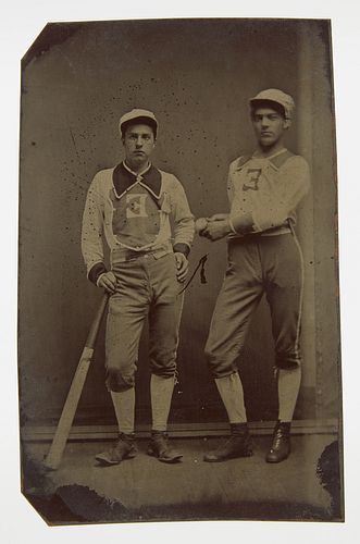 Tintype 2 Baseball Players in Uniform