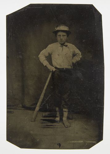 Tintype Child with Baseball Bat