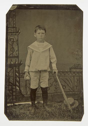 Tintype of Child with Bat and Bali