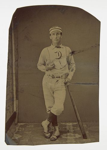 Tintype of Baseball Player in Uniform