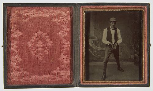 Tintype of Baseball Player - Catching Position
