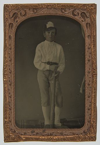 Tintype of Baseball Player Lad with Bat