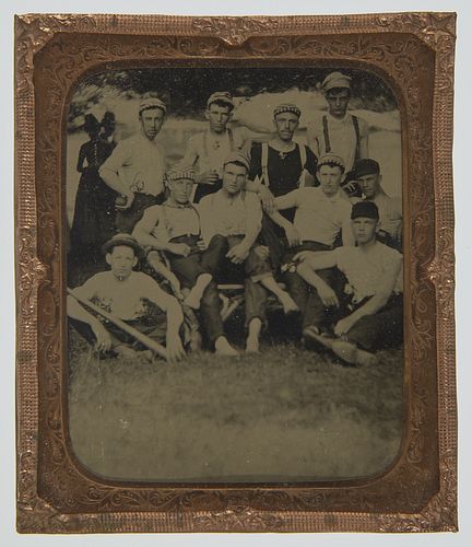 Tintype Outdoor Scene of Baseball Team