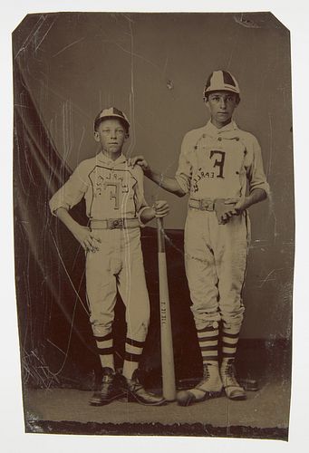 Tintype 2 Children Baseball Players - Fearless