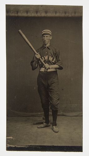 Tintype of Baseball Batter in Uniform - ELMWOOD