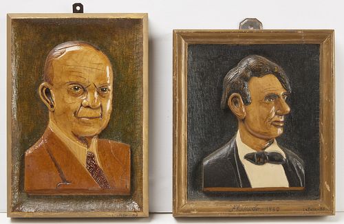 Two Folk Art Carved Presidential Portrait Plaques