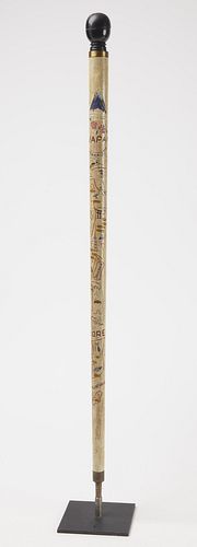 Carved Cue Stick with Japanese & Korean Cities