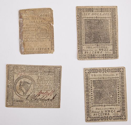 Four Early Colonial Currency Notes -1775