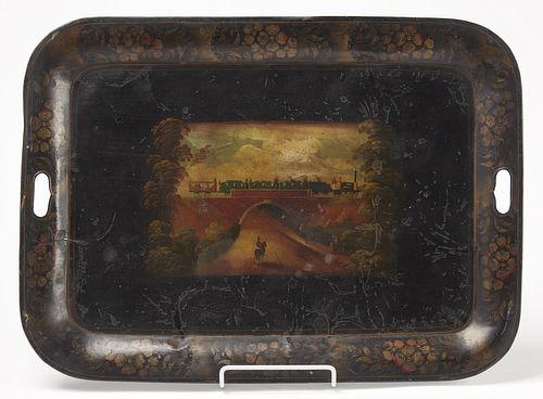Paint-Decorated Tole Tray with Locomotive