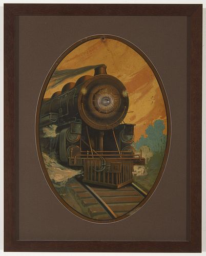 Lithograph Tin Locomotive Sign with Light
