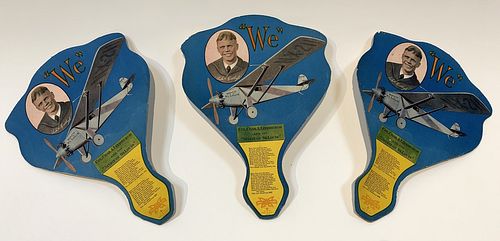 Three Charles Lindbergh Paper Fans