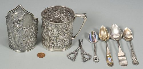 Sterling Repousse Cup, Asian Cuff, Spoons
