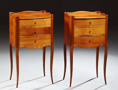 Pair of French Louis XV Style Carved Cherry Nightstands, 20th c