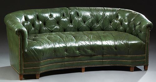 English Style Green Leather Chesterfield Sofa, 20th c., the curved tufted  leather back and arms over a tufted concave seat, with iro... sold at  auction on 13th June | Bidsquare