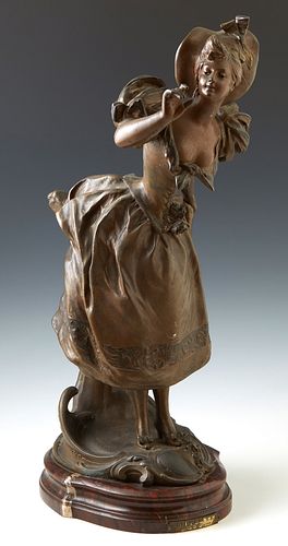 Victor Leopold Bruyneel (1859-, French), "Libellule," late 19th c., patinated spelter, inscibed signature verso and "Paris," on