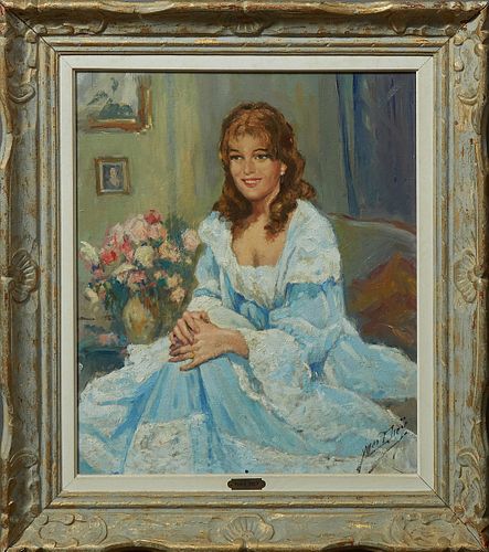 Yves Diey (1892-1984, French), "Portrait of Ann Margaret," 20th c., oil on canvas, signed lower right, presented in a gilt and polyc...