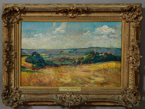 Jean-Baptiste Armand Guillaumin (1841-1927, French), "Coastal Landscape," early 20th c., oil on canvas, signed lower right, presente...