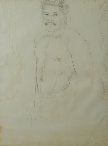 George Valentine Dureau (1930-2014, New Orleans), "Portrait of a Standing Afro-American Nude Male," 20th c., charcoal on paper, shri...