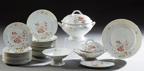 Twenty-Nine Piece Floral Decorated Limoges Porcelain Dinner Service, late 19th c., consisting of 12 dinner plates, 11 salad plates,...