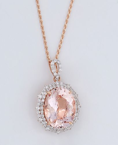 14K Rose Gold Pendant, with an 11.04 carat oval morganite