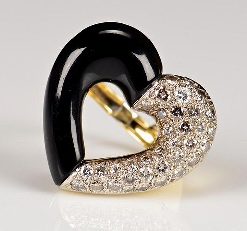 18K Onyx and Diamond Heart Ring
