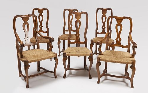 Six Fruitwood Italian Dining Chairs