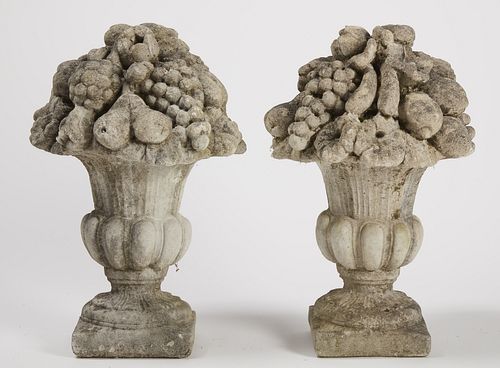 Pair of Cast Stone Flower Baskets